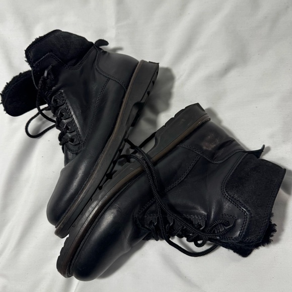 Italian Black Leather Combat Chunky Boots Lace-Up 7.5 38 Goth Grunge Biker Fall - Picture 11 of 11